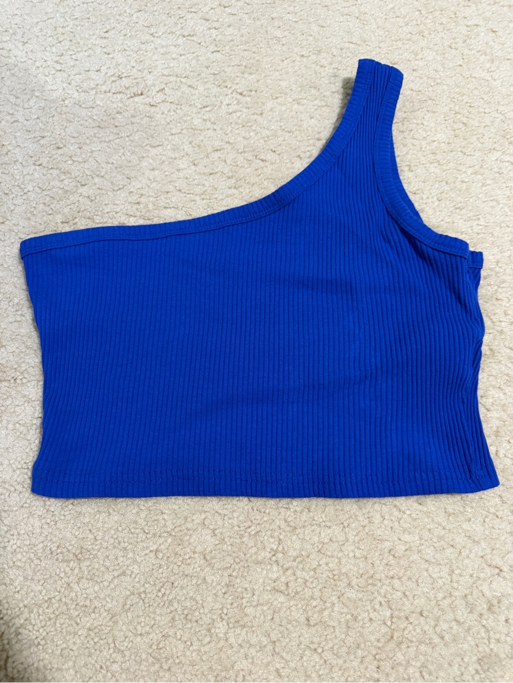 One-Shoulder Ribbed Crop Top - Bright Blue